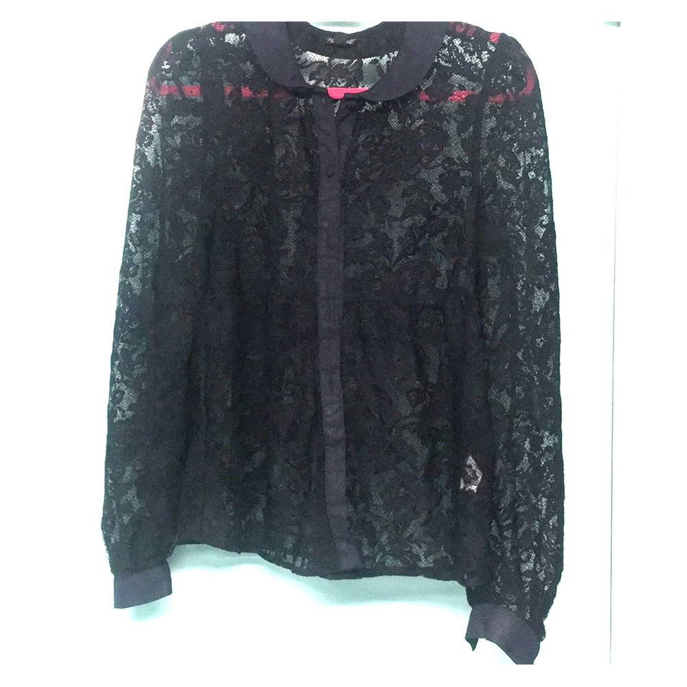 Topshop Navy Lace Blouse Collar Sz 8 (UK 12 EU 40)